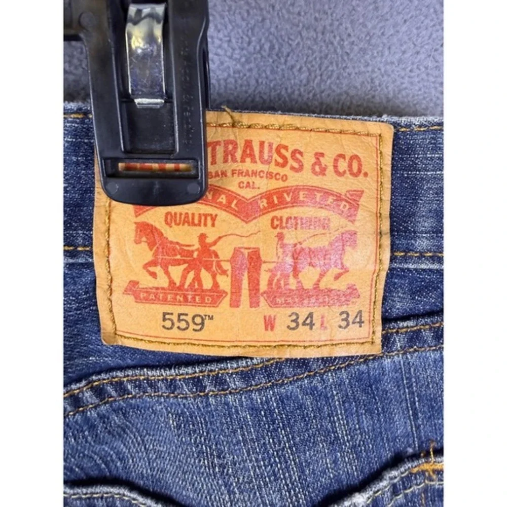 Levi's 559 Jeans 34x34 Mens Relaxed Straight Leg‎ 100% Cotton Knee Hole